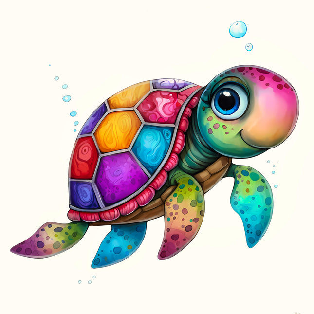 Quirky Colorful Turtle 100% Cotton Fabric Panel Block EE2821