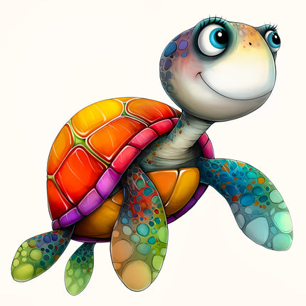 Quirky Colorful Turtle 100% Cotton Fabric Panel Block EE2822