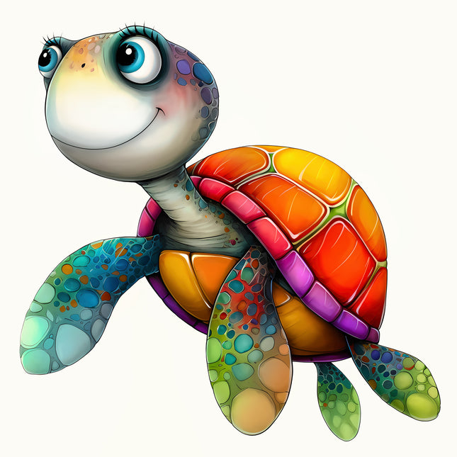 Quirky Colorful Turtle 100% Cotton Fabric Panel Block FLIP-EE2822