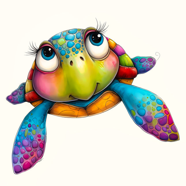 Colorful cartoon turtle fabric panel