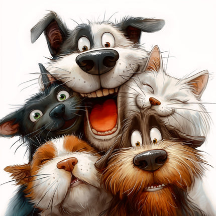 Quirky Humor Dogs & Cat 100% Cotton Fabric Panel Block EE2862