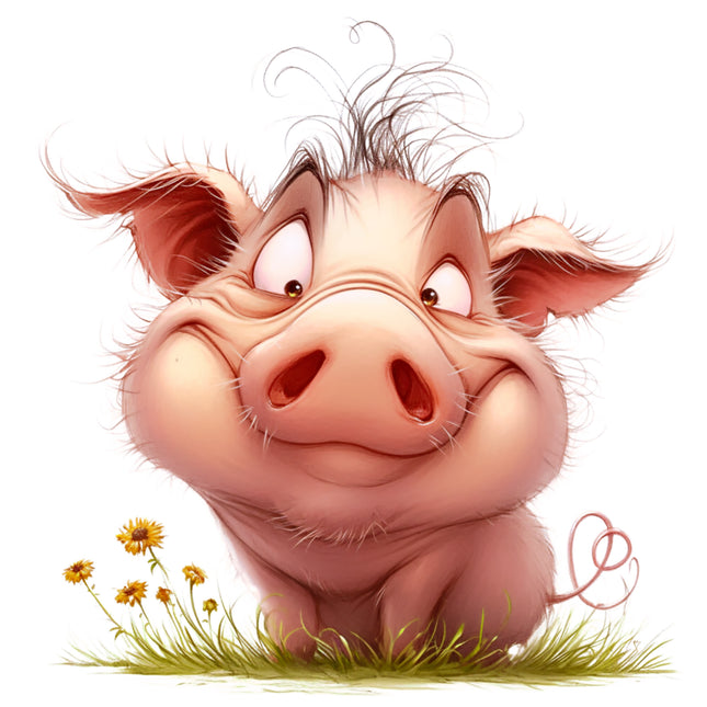 Humor Quirky Pig 100% Cotton Fabric Panel Block EE2877