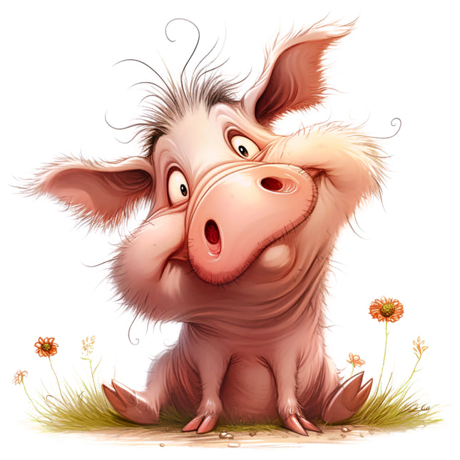 Humor Quirky Pig 100% Cotton Fabric Panel Block EE2880