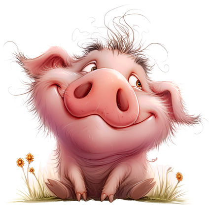 Humor Quirky Pig 100% Cotton Fabric Panel Block EE2881