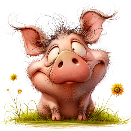 Humor Quirky Pig 100% Cotton Fabric Panel Block EE2884