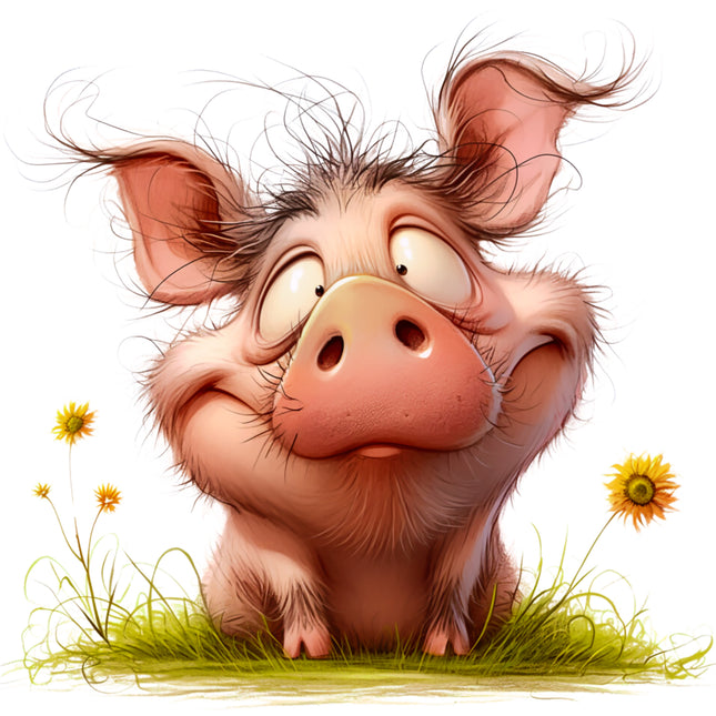 Humor Quirky Pig 100% Cotton Fabric Panel Block EE2884