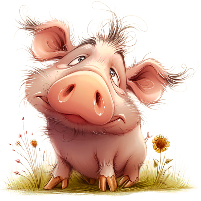 Humor Quirky Pig 100% Cotton Fabric Panel Block EE2885