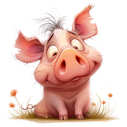 Humor Quirky Pig 100% Cotton Fabric Panel Block EE2886