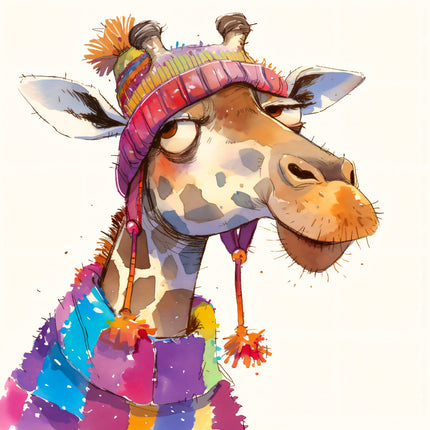 giraffe wearing a hat and scarf fabric panel