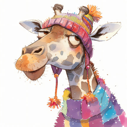 giraffe wearing a hat and scarf quilt panel