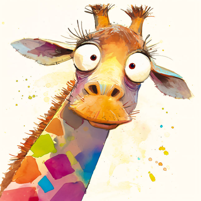 Colorful Quirky Giraffe 100% Cotton Fabric Panel Block EE2928