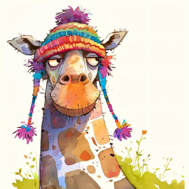 Colorful Quirky Giraffe 100% Cotton Fabric Panel Block EE2933