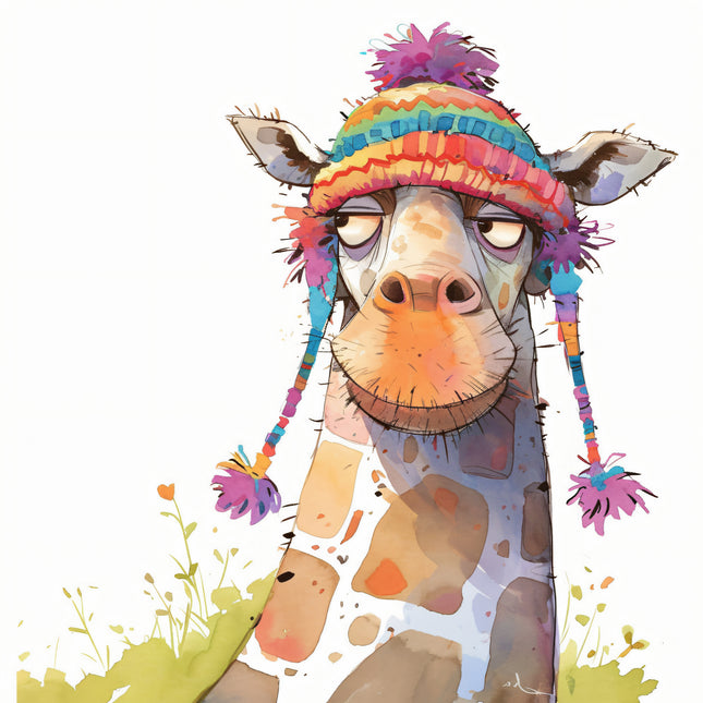 Colorful Quirky Giraffe 100% Cotton Fabric Panel Block FLIP-EE2933