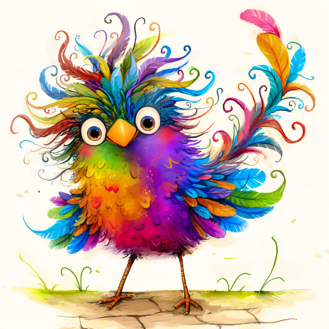 Colorful cartoon bird with vibrant feathers fabric panel