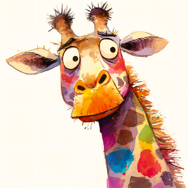 Colorful Quirky Giraffe 100% Cotton Fabric Panel Block EE2939