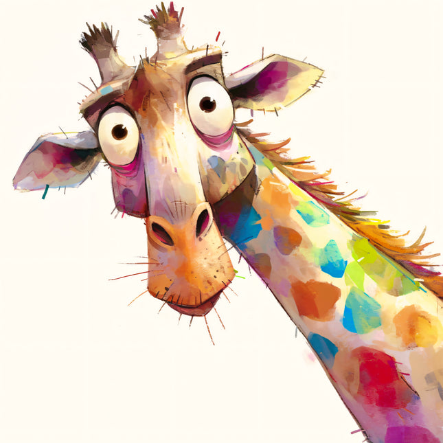 Colorful Quirky Giraffe 100% Cotton Fabric Panel Block EE2945