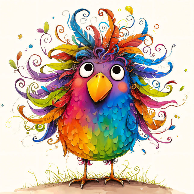 Colorful Quirky Bird 100% Cotton Fabric Panel Block EE2946