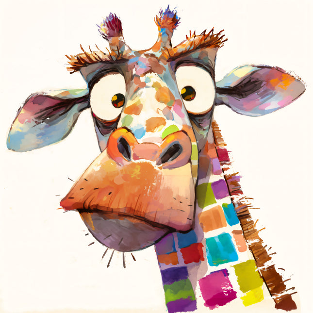 Colorful Quirky Giraffe 100% Cotton Fabric Panel Block EE2950