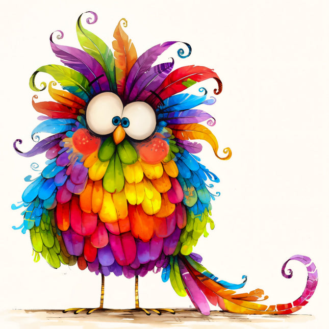 Colorful cartoon owl with a rainbow pattern quilt block