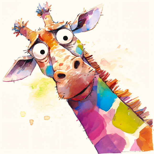 Colorful Quirky Giraffe 100% Cotton Fabric Panel Block EE2960