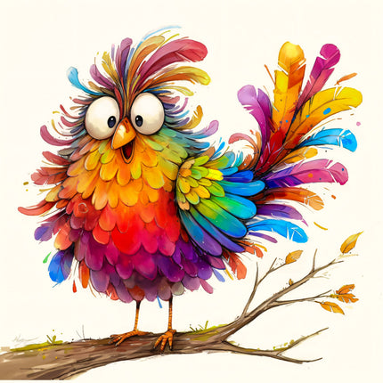 Colorful cartoon owl on a branch fabric panel