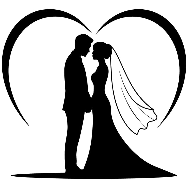 Wedding Husband Wife Silhouette 100% Cotton Fabric Panel Block EE2979