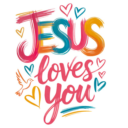 Jesus Loves You Faith 100% Cotton Fabric Panel Block EE3002