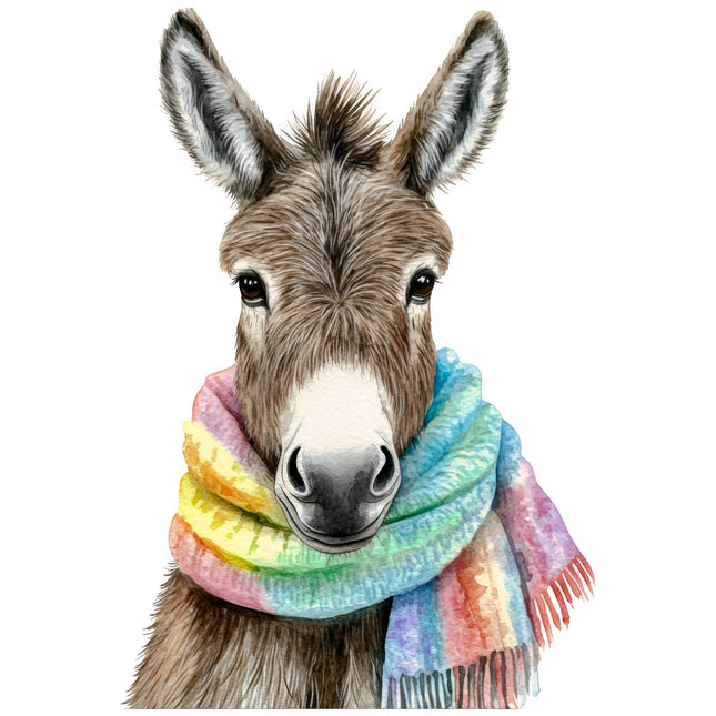 Donkey Wearing Scarf 100% Cotton Fabric Panel Block EE3051