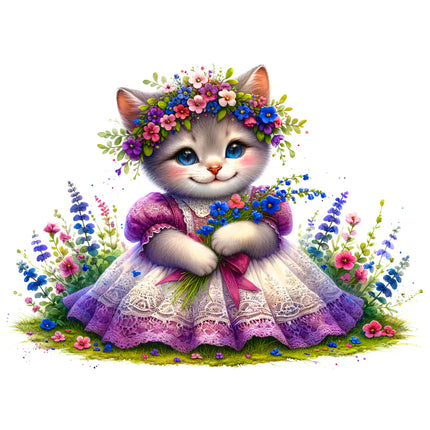 cat in dress fabric panel