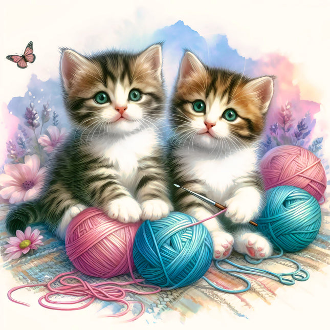 Two kittens with yarn fabric panel