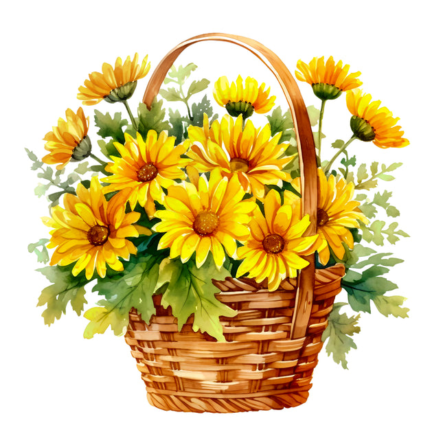 Yellow Daisies in Basket 100% Cotton Fabric Panel Block EE310