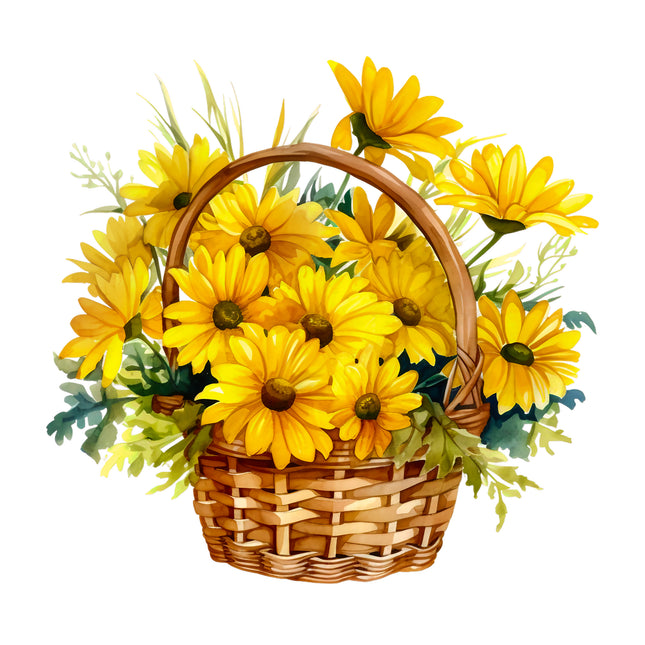 Yellow Daisies in Basket 100% Cotton Fabric Panel Block EE311