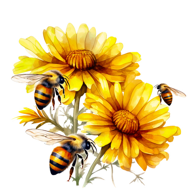 Yellow Daisies & Bees 100% Cotton Fabric Panel Block EE318