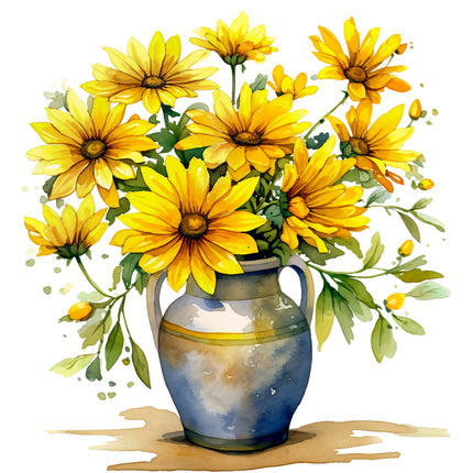 Vase with yellow flowers fabric panel