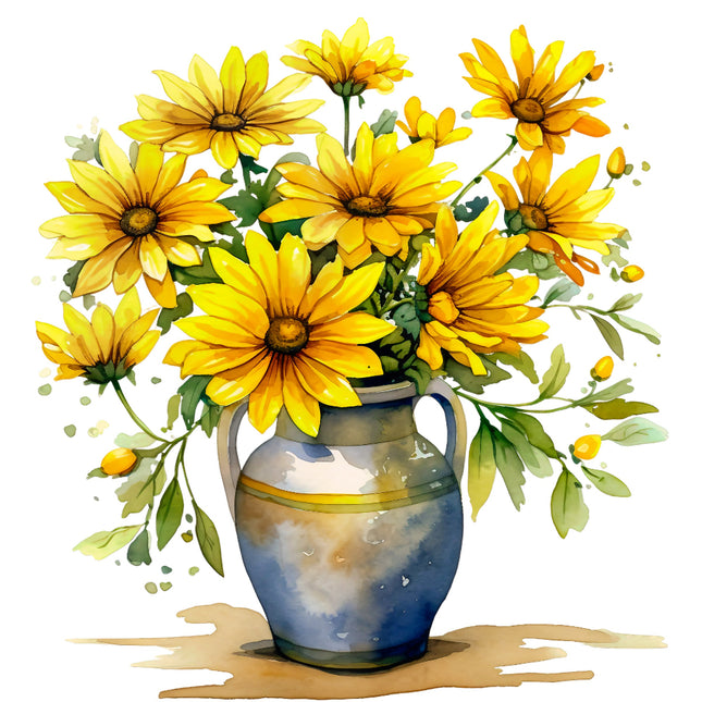 Vase with yellow flowers fabric panel