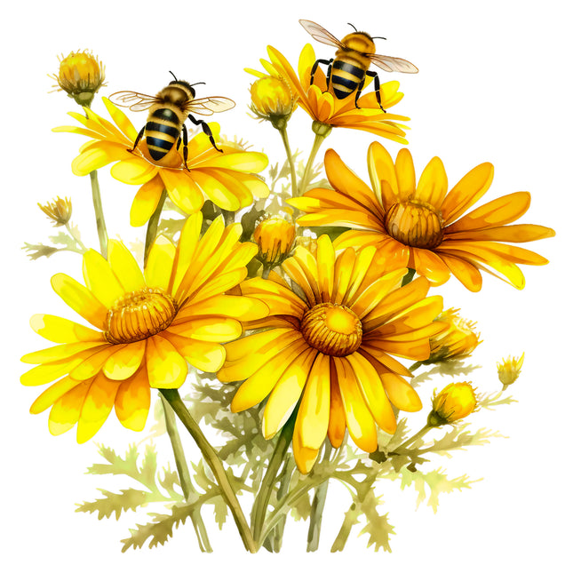 Yellow Daisies & Bees 100% Cotton Fabric Panel Block EE322