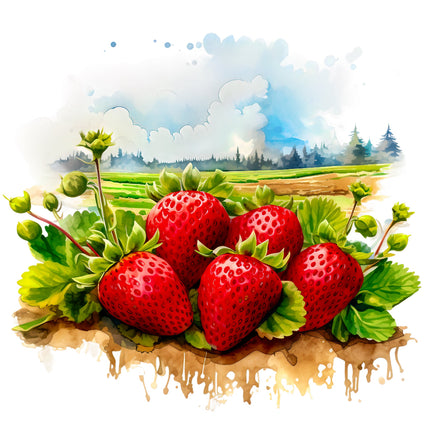 Strawberries with green leaves fabric panel