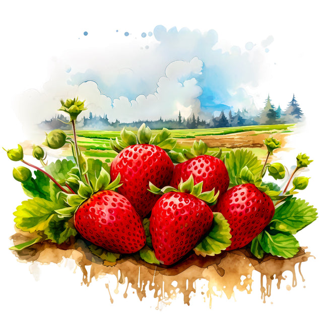 Strawberries with green leaves fabric panel