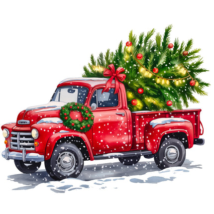 Christmas Truck 100% Cotton Fabric Panel Block EE601