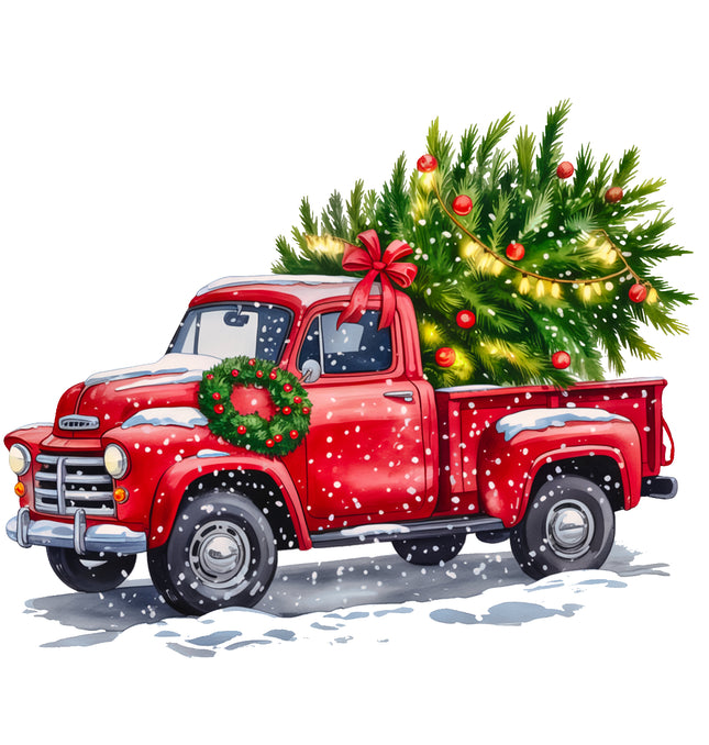 Christmas Truck 100% Cotton Fabric Panel Block EE601