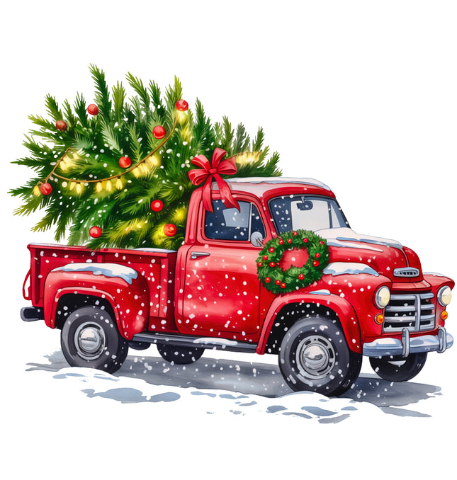 Christmas Truck 100% Cotton Fabric Panel Block FLIP-EE601