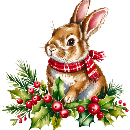 Christmas Bunny Rabbit 100% Cotton Fabric Panel Block EE602