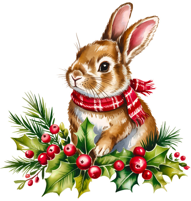 Christmas Bunny Rabbit 100% Cotton Fabric Panel Block EE602