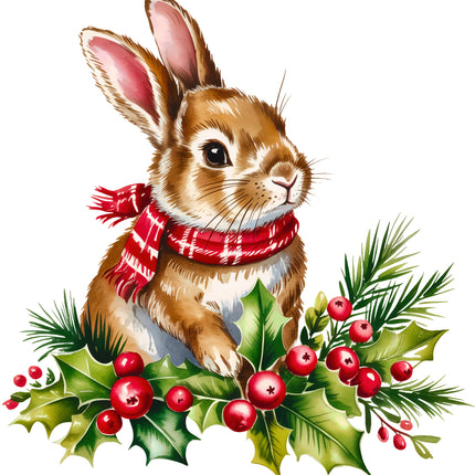 Christmas Bunny Rabbit 100% Cotton Fabric Panel Block FLIP-EE602