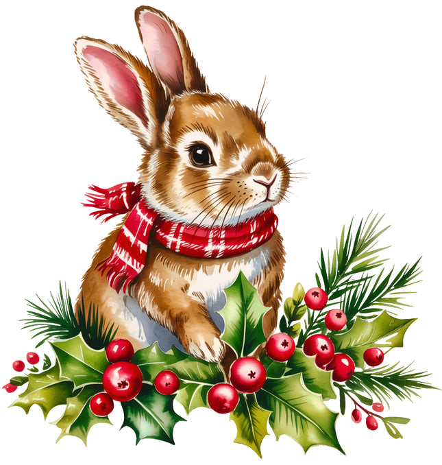Christmas Bunny Rabbit 100% Cotton Fabric Panel Block FLIP-EE602