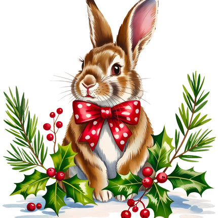 Christmas Bunny Rabbit 100% Cotton Fabric Panel Block EE607