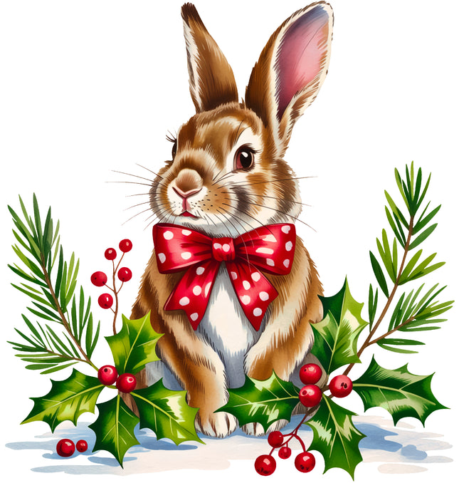 Christmas Bunny Rabbit 100% Cotton Fabric Panel Block EE607