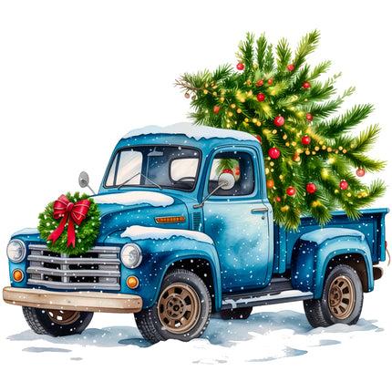 Christmas Truck 100% Cotton Fabric Panel Block EE608
