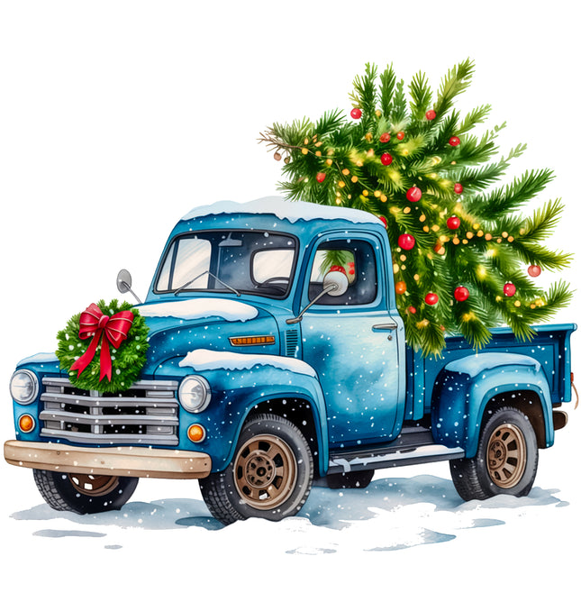 Christmas Truck 100% Cotton Fabric Panel Block EE608