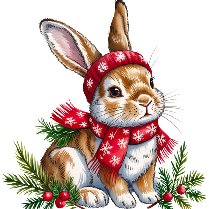 Christmas Bunny Rabbit 100% Cotton Fabric Panel Block EE609